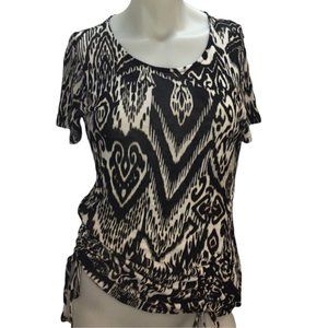 INC International Concepts Printed Short Sleeve Top Medium NWT Black/Brown/White
